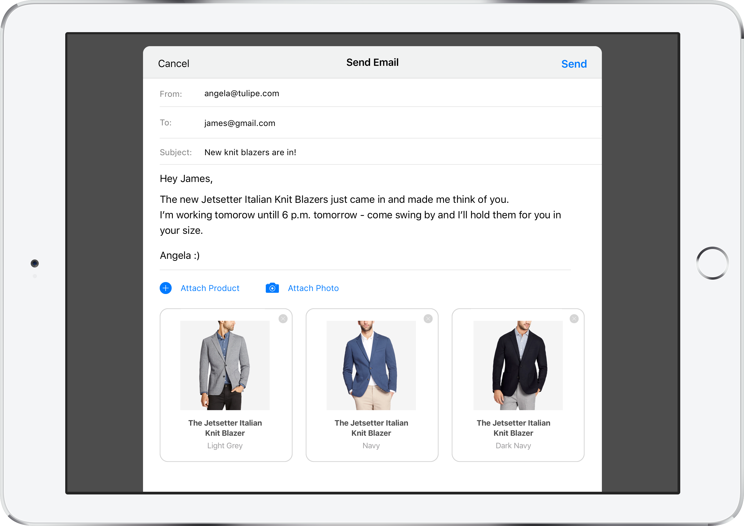 Email product recommendations to the customer