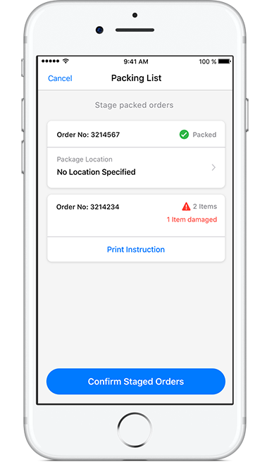 Packing list in the Tulip Retail Fulfillment app