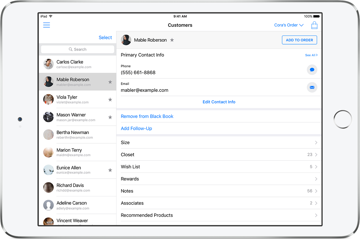 Customer black book in the Tulip Retail app