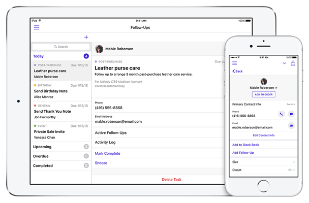 Tulip Retail Clienteling Turnkey customer and follow-up screens in the ipad and iphone